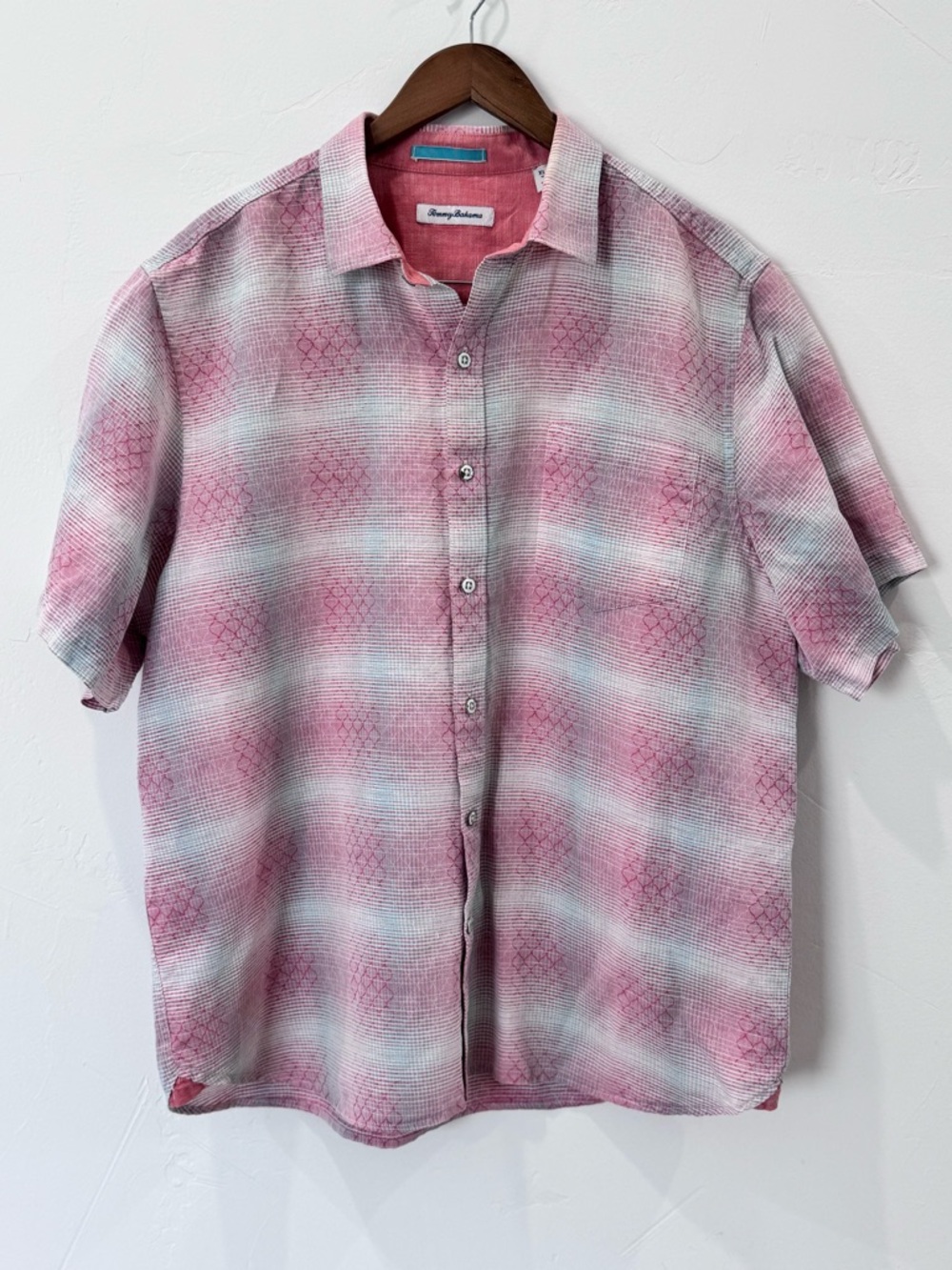 Tommy Bahama Ravenna Plaid Short Sleeve Button Down Linen Blend Men's Size XL